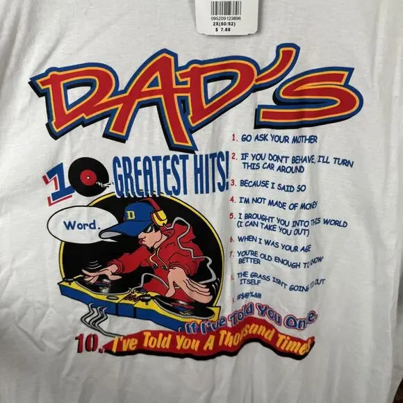 DAD World's Greatest Shirt Mens 2XL White Greatest Hits DJ Graphic Tee Funny - Picture 7 of 8